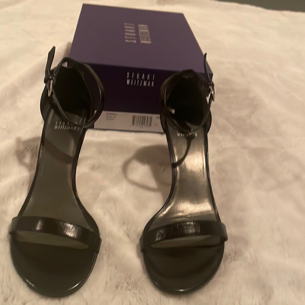 Stuart Weitzman NUNAKED black kid strappy sandals size 8.5 M ..3” heel